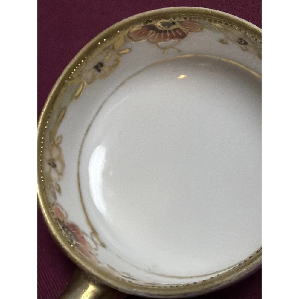 Antique Nippon Porcelain Hand Painted Footed Condiment Bowl with Matching Ladle